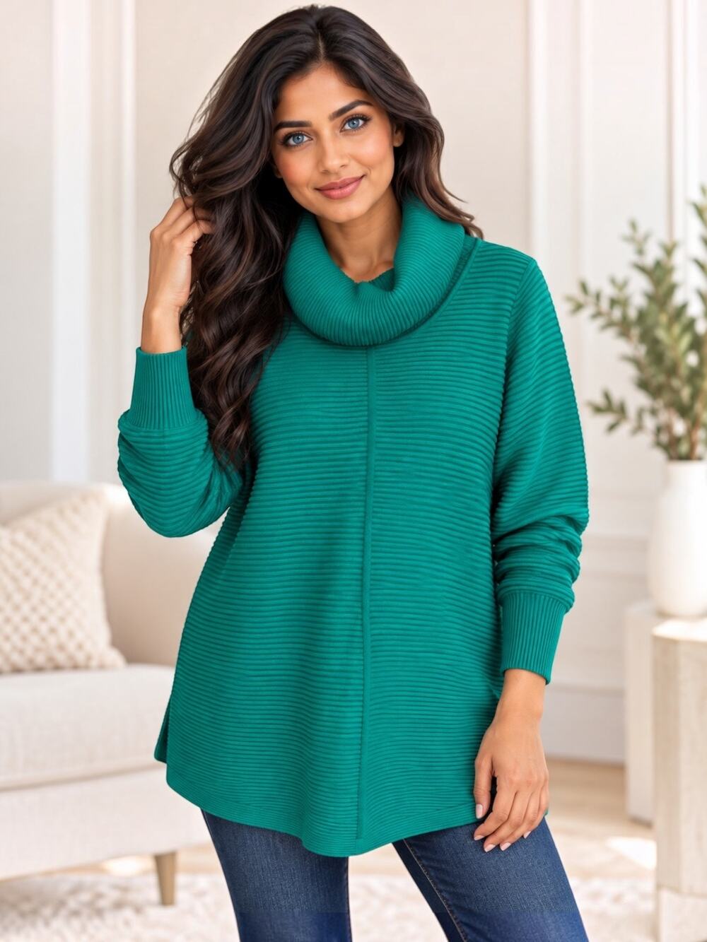 Cyrus Green Ribbed Cowl Neck Turtleneck Sweater Women’s Large